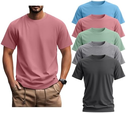 Ficerd 5 Pack Men's Big and Tall Shirts Short Sleeve Cotton Tee Summer Crew Neck Oversize Top Loose Fit Shirt Multipack