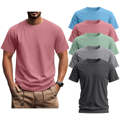 Ficerd 5 Pack Mens Big and Tall Shirts Short Sleeve Cotton Tee Summer Crew Neck Oversize Top Loose Fit Shirt Multipack(6X-Large Blue Pink Green Light Gray Dark Gray)