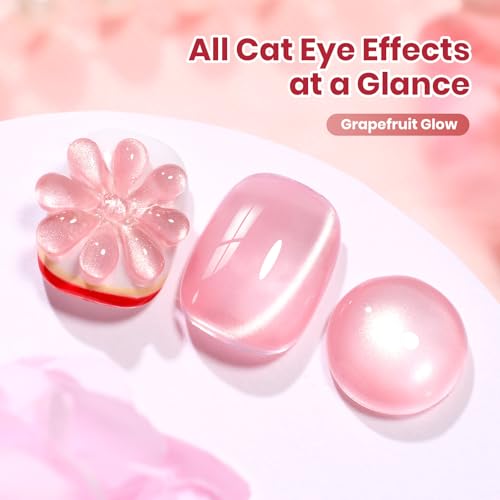 Image of Beetles Grapefruit Glow Pink Cat Eye Gel Nail Polish - 15ML Full Size Spring Gel Polish Glitter Pink Cat Eye Magnetic Translucent Glassy Effect Soak Off UV French Nail Art Design DIY Manicure Gifts