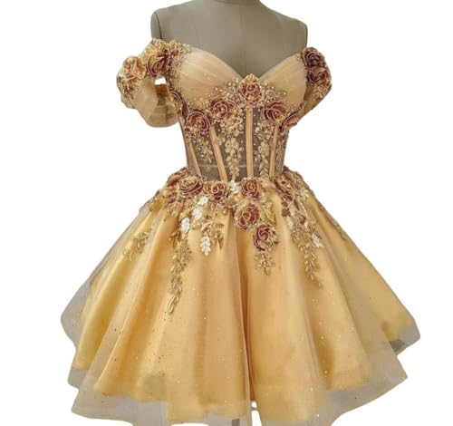 Gorgeous 3D Flowers Tulle Homecoming Dresses with Bow Short Prom Dress for Teens A-line Lace DAMA Dresses for Quinceanera2