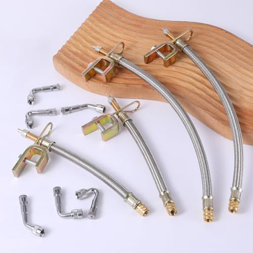 Image of SynHHergyx 10 Pcs Valve Stem Extension, 7 inch /12 inch Stainless Steel Braided Tire Valve Extender Flexible 45 /90 / 135 Degree Brass Valve Stem Kit for Car Truck Motorhome RV Trailer Vehicle