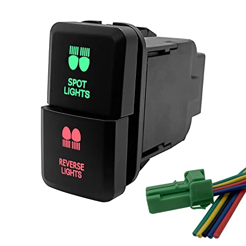 Image of Dual Push Button Switch SPOT Lights & Reverse Lights Push Switch with Wiring Kit for Toyota Tacoma Tundra 3Amp /12V 39mm X 21mm