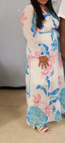 Image of Nuofengkudu Womens Chiffon Deep V-Neck Maxi Dress Summer Boho Dresses(S-5XL)