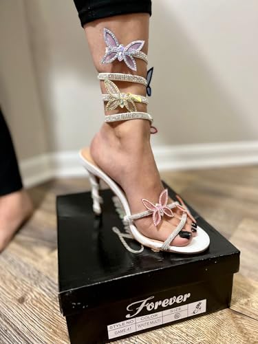 Image of Forever Link Women Rhinestone Butterfly Wrap up Stiletto Heel Sandals