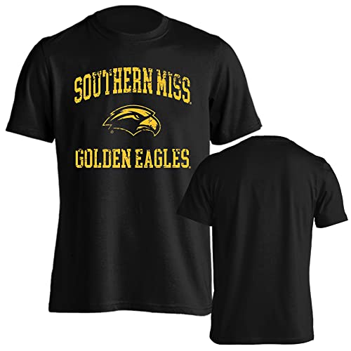 Sport Your Gear Southern Miss Golden Eagles Distressed Retro Logo Short Sleeve T-Shirt (Black - Large)
