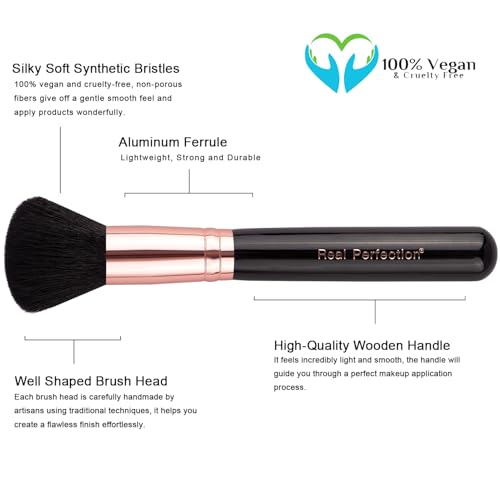 Image of Real Perfection Makeup Brush Set 16 Pcs with 1 Eyebrow Razor Premium Synthetic Foundation Powder Concealers Eyeshadow Blush Makeup Brushes Make up Brushes Kit (Black)