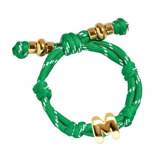 VLINRAS Bubble Initial Bracelets for Women Green Rope Knotty Puffy M Letter Bracelet for Friends Gift for Mom Daughter