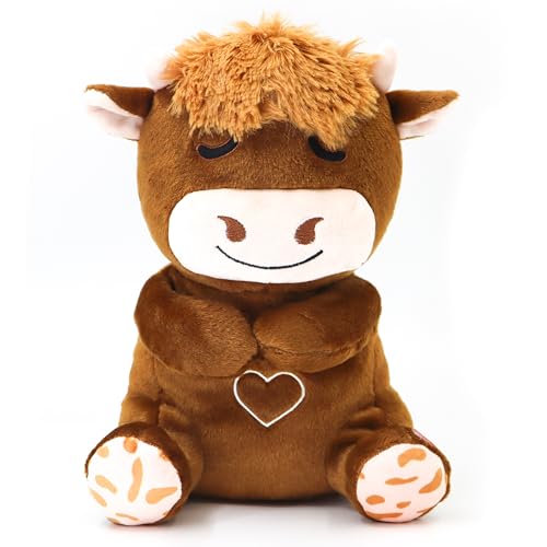 Image of Highland Cow Plush Baby Sleep Soother - Heartbeat Stuffed Animal with Calming Light, White Noise, Shush, and Mother's Heartbeat for Newborns, Boys & Girls