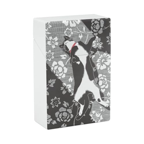 シガレットケース 和風 花 横になる猫 煙草ケース たばこケース 煙草入れ タバコケース 喫煙具 タバコカバー 保護カバー 20本収納 ワンタッチ開き 煙草保護 携帯に便利 片面印刷 耐衝撃 防水 メンズ レディース