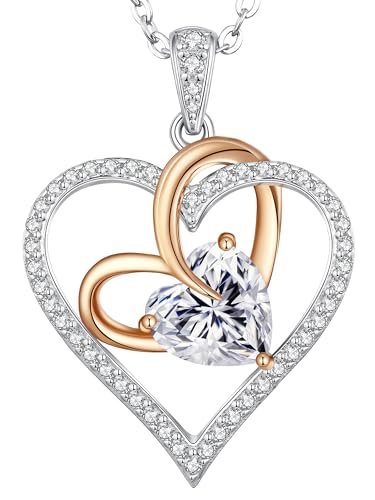 OOBEE Birthstone Necklaces for Women, 925 Sterling Silver Gemstone Fine Love Heart Moissanite Necklace, Ideal Birthday Anniversary Mothers Day Jewelry Gifts for Wife Mom Girlfriend Her