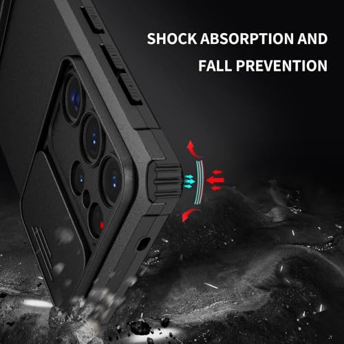 Image of Back Cover Case for Samsung Galaxy S23 Ultra 5G | Sliding Camera Shield | Stereoscopic Stand | 360 Protection Mobile Cover For Samsung Galaxy S 23 Ultra | S23 Ultra 5G PC, Black Back Cover