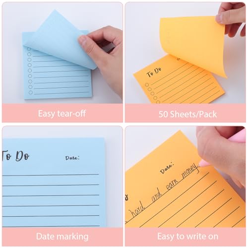 9 Blöcken To Do Liste Linierte, 450 Blätter Haftnotizen Sticky Notes Klebende Notizzettel Karteikarten für Notizen Erinnerungen Markierung (10 x 10cm)