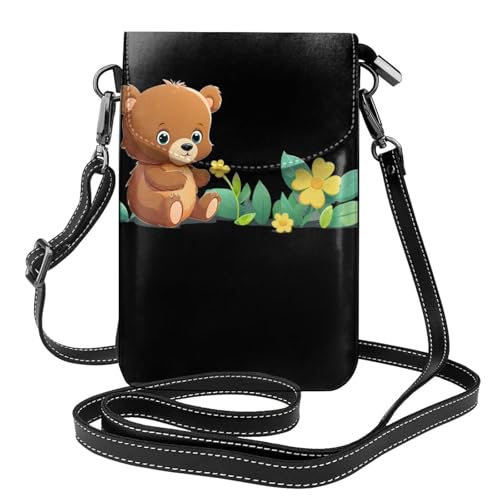 Sac pour téléphone portable motif ours et petites fleurs style poétique