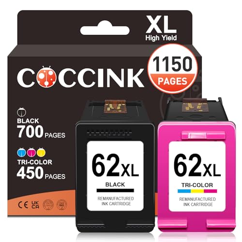 Cartouche pour HP 62 XL COCCINK consommable jet d'encre pour Envy 5540 et OfficeJet 5740
