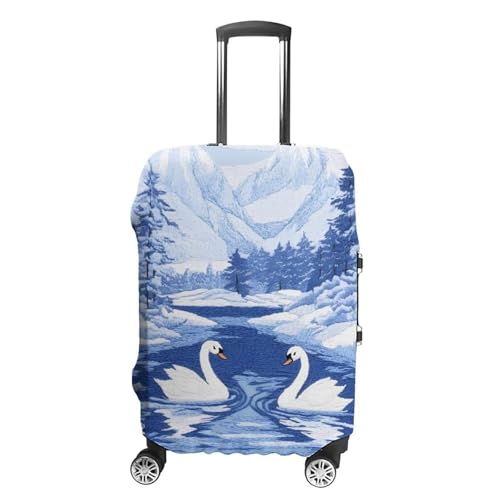 Swans Winter Snow Scene Luggage Covers Washable Travel Suitcase Cover Elastic Baggage Protector