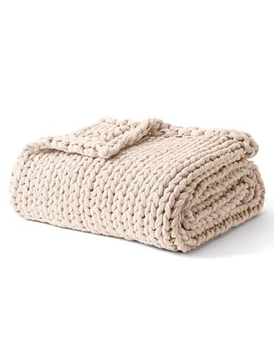 YnM Cooling Weighted Blanket 100% Cotton Handmade Chunky Knitted Blanket Weighted Lap Breathable Heavy Blankets Machine Washable Throw for Sleep or Home Decor (Cream 25x35 Inch 3lbs)