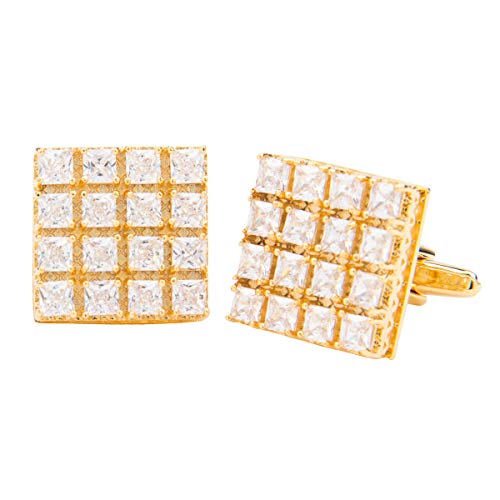 Vittorio Vico Clear Crystal Checkerboard Metal Set Square Cufflinks for Men - Unique Mens Jewelry - Best Gift for Him, Dad, Uncle, Bestfriend, Groom (Silver)
