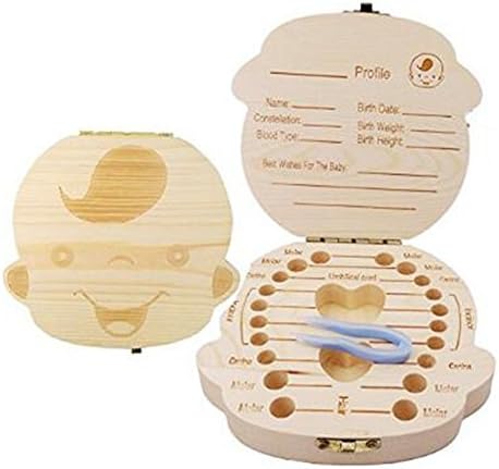 Baby Tooth Box, Wooden Teeth Save Box Souvenir Box, Milk Teeth Organizer Holder Teeth Wood Case Storage for Kids,1pc (Boy)