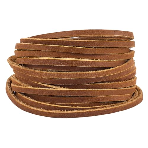 GORGECRAFT 5m*3mm*2mm Cordones de Cuero Plano Genuino Tiras de Cuero de Grano Superior Cuerda de Cuero de Vaca Crazy Horse Hilo Trenzado para Pulseras Cordones Y Fabricación Vara de Oro Oscuro