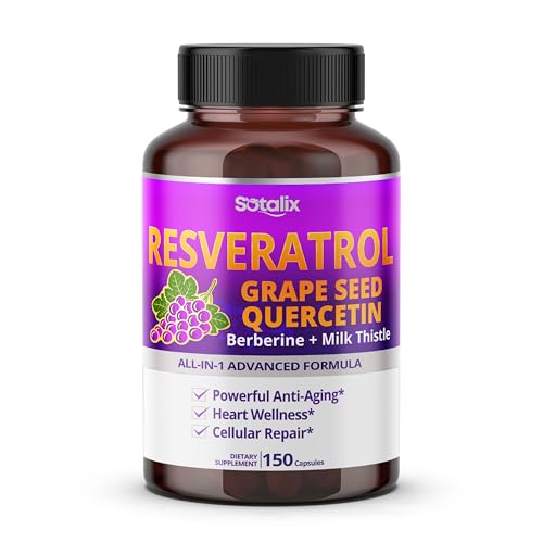 Resveratrol with Grape Seed + Quercetin Berberine + Milk Thistle Powerful Anti-Aging - USA Made & Tested (150-day Supply (Pack of 1))