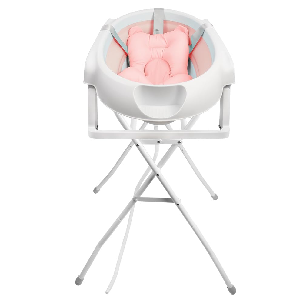 OHMG Bañera para bebé con estructura de 82 cm, bañera plegable para bebés con soporte antideslizante, bañera para bebés recién nacidos, gran volumen (rosa-66 x 61 x 82 cm)