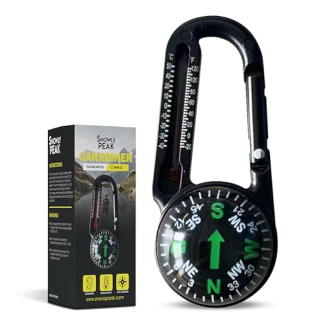 Mini Ball Compass Thermometer Keychain ¨C Rugged Outdoor Tool for Hiking, Camping, Backpacking & Scouts ¨C Lightweight Carabiner Design for Direction & Temperature Checks