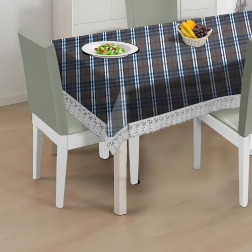Image of The Furnishing Tree Waterproof PVC Rectangle Shaped 4 Seater Table Cover WxL 54x78 inches Checkered Pattern Black White with White Border lace