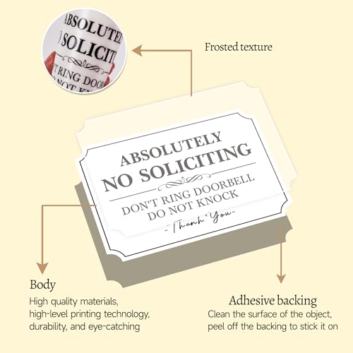 Image of No Soliciting Sign for Front Door,Self-Adhesive Elegant Do Not Knock or Ring Doorbell No Soliciting Sticker for Home, No Solicitors Sign for Doorbell, House Door, Home, Office (WHITE)