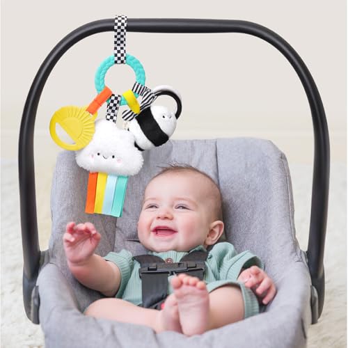 Image of Itzy Ritzy Teething Activity Toy - Bitzy Busy Ring Infant Teething Toy Features Braided Ring & Dangling Toys, Includes Teether, Ribbons, Crinkle Sound & Jingle Bell - 0 Months & Up (High Contrast)