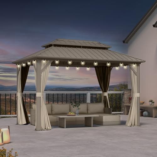 PURPLE LEAF Alu Pavillon Wasserdicht Stabil Winterfest Gartenpavillon mit Flammhemmend Seitenteile Pavillon mit LED Licht