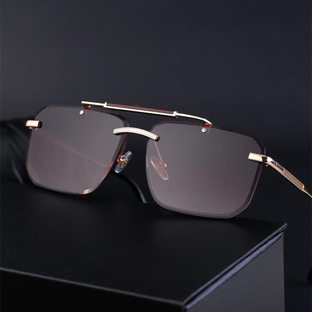 Rahmenlose Klassische Sonnenbrille Damen Herren Luxus Vintage Doppelrandlose Fahrsonnenbrille für Männer