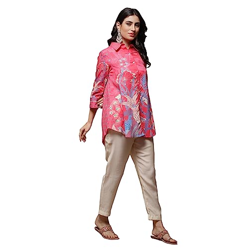 Image of BIBA Printed Rayon Round Neck Women's Regular Fit Casual Shirt