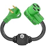 RVGUARD Overload Protector 30 Amp to 50 Amp RV Adapter Cord with Circuit Breaker, NEMA TT-30P to NEMA 14-50R Electrical Power Adapter with LED Power Indicator, 18 Inch, Green, ETL Listed