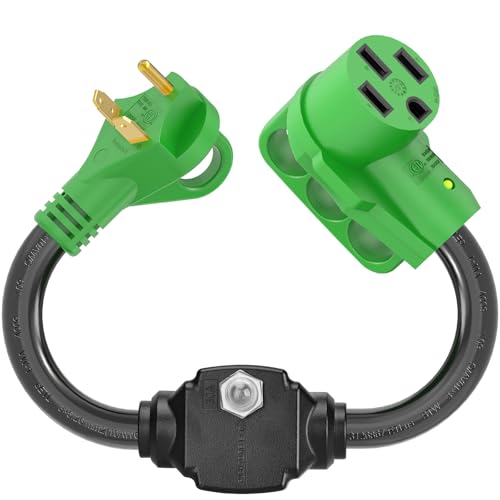 Image of RVGUARD Overload Protector 30 Amp to 50 Amp RV Adapter Cord | NEMA TT-30P to NEMA 14-50R Electrical Power Adapter with Circuit Breaker, 18 Inch, Green, ETL Listed
