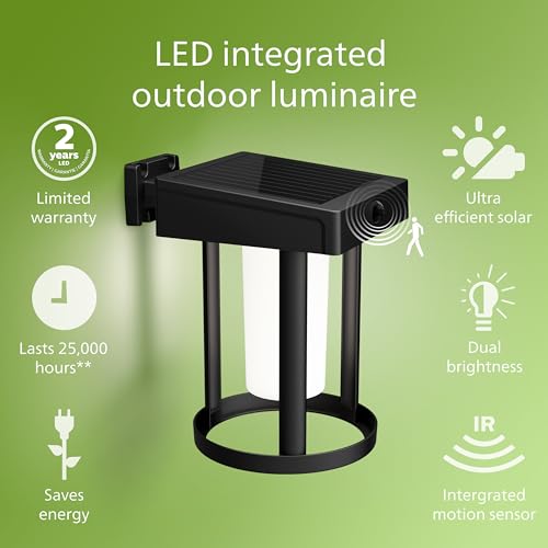 PHILIPS LED Ultra Efficient Solar Cylinder Black Wall Lantern Outdoor 2-Pack Bright White (3000K) 250/20 Lumen (3W = 25W) Weather Resistant - image 3