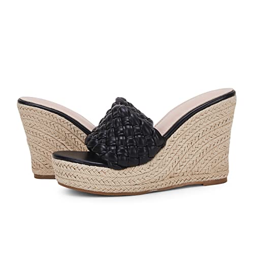 Image of Ermonn Womens Platform Wedge Sandals Espadrilles Braided Open Toe Slip On Summer Mule High Heels