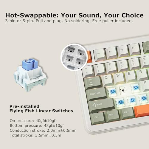 Image of AK820 MAX 75% Custom Mechanical Keyboard, 82-Key Hot Swappable Gasket Mount, 8000mAh Tri-Mode Wireless Gaming & Office, Linear Flying Fish Switches, PBT RGB Backlit, Metal Volume Knob, Mac /Windows
