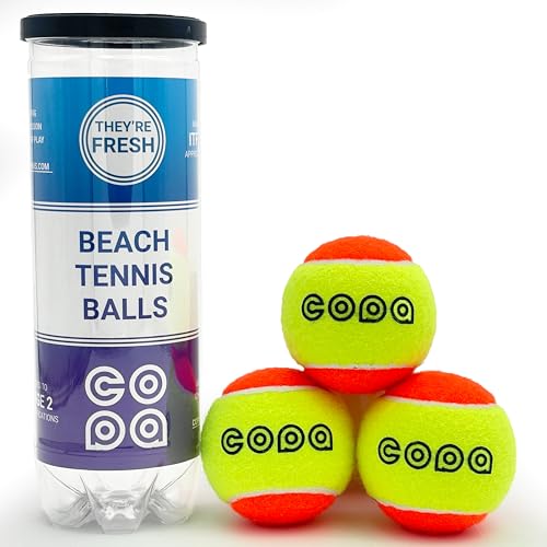 Beach Tennis Balls Pack of 3 Copa ITF Stage 2 Approved Specification Low Compression Balls Pressurized Reusable Plastic Tennis Ball Tube Durable Natural Rubber Orange and Yellow
