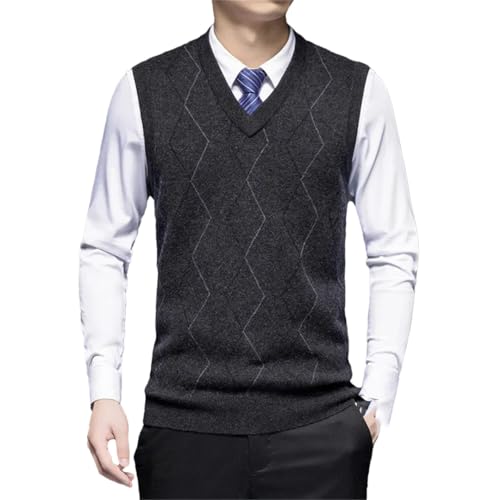 Men's Autumn and Winter Men's Solid Wool Casual Loose V-Neck Light Business Solid Color Warm Vest