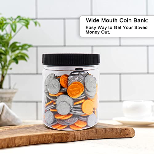 Mczcent Small Clear Plastic Coin Bank Jars 4-Pack, 16oz, with Black Slotted Lids, for Adults Teens Kids, Size 3 - Image 4