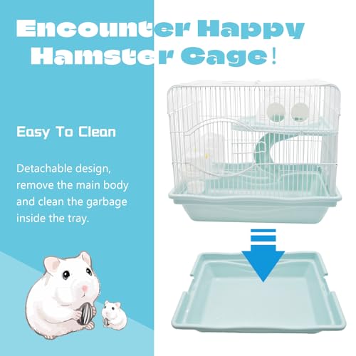 Image of 2-Tier Portable Hamster Cage and Habitats,Travel Metal Mouse Cages with Free Water Bottle,Houses and Exercise Wheel for Any Breed of Hamster and Small Animal (14.6x11.0x11.8inch Light Blue)