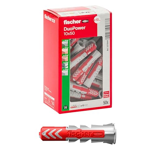 Fischer 50 x DuoPower Dübel 10 x 50 mm für Mauern Lochziegel Gipskarton 537644