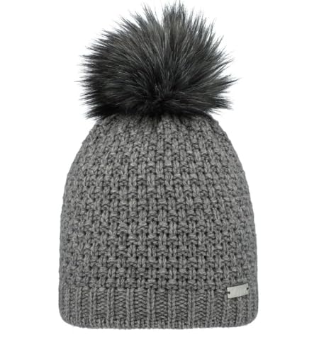 Eisglut Strickmütze Mit Kunstfellbommel Lilottal Made In Germany, Grau Mel., Einheitsgröße EU