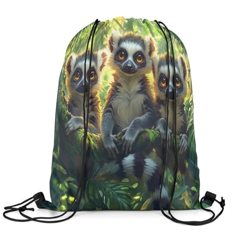 Erosebridal Sport Gym 3D Woodland Animal Draw String Back Bag,Jungle Raccoon Drawstring Backpack for Swim Yoga Camping Traveling,Lovely Wildlife String Backpack,Palm Plants Drawstring Bags,13x15.72
