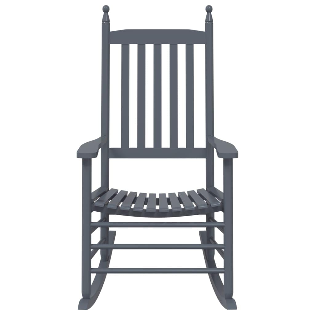 2 STK. Graue Schaukelstühle aus massivem Pappelholz mit gebogener Sitzfläche und Armlehnen, hohe Rückenlehne für bequemes Sitzen, ideal für Garten, Terrasse und Balkon, belastbar