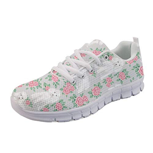 Woisttop Toy Poodle Floral Bouquet Pet Pattern Women's Fashion Sneakers Casual Road Running Sport Shoes