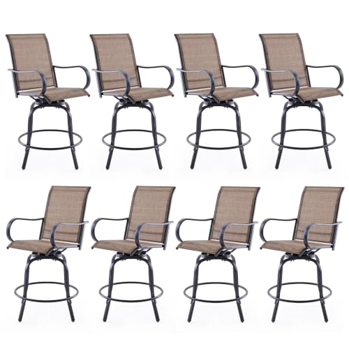 Image of Soohow Swivel Patio Bar Stools Set of 8, Textilene Bar Height Chairs Brown | 360 Swivel Tall Bar Height Chairs, Quick-drying Fabric, with Leveling Feet, Weather-resistant, for Balcony, Poolside, Yard