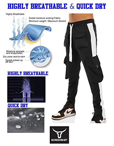 Image of SCREENSHOT Screenshotbrand Mens Hip Hop Slim Fit Track Pants - Athletic Jogger Bottom with Side Taping