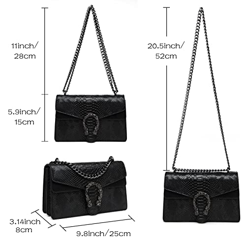 Travistar Klein Umhängetasche Damen - Kette Handtasche Damen Klein Schultertasche Leder Crossbody Bag Tasche Mode Schlange Gedruckt Abendtasche mit Verstellbarer Ketten-Schulterriemen Schwarze