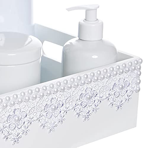 Kit Higiene Bandeja Lisa Renda com 6 Peças, Quarto Bebê Menina Menino, Potinho de Mel, Branco